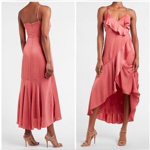 NWT Express Satin Ruffle Midi dress Wedding Prom Events Cocktail, Small